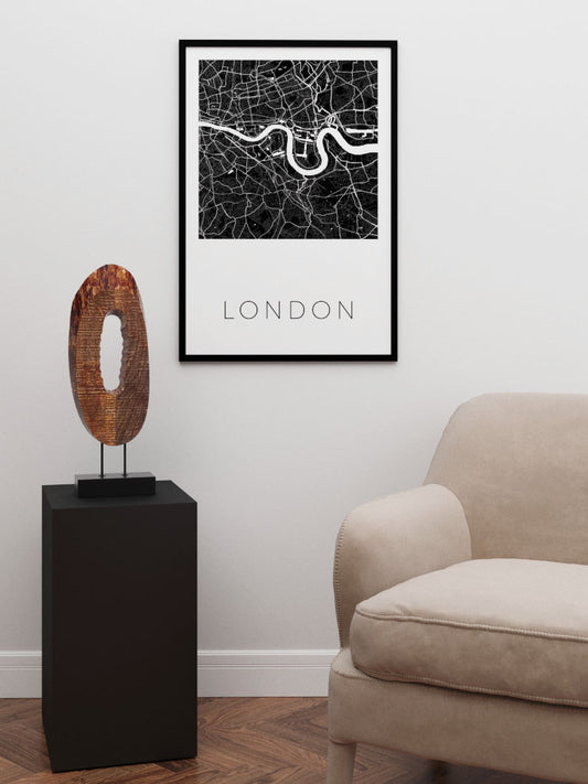 Londra Siyah Harita Poster - Giclée Baskı