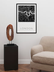 Londra Siyah Harita - Fine Art Poster