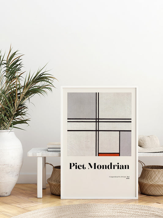 Mondrian Composition No.1 Gray Red Poster - Giclée Baskı