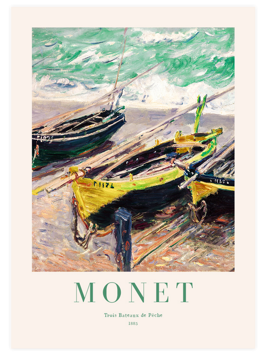 Monet Three Fishing Boats - Art Print