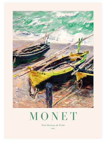 Monet Three Fishing Boats - Art Print