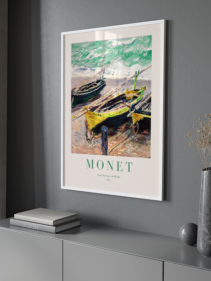 Monet Three Fishing Boats - Art Print  Poster
