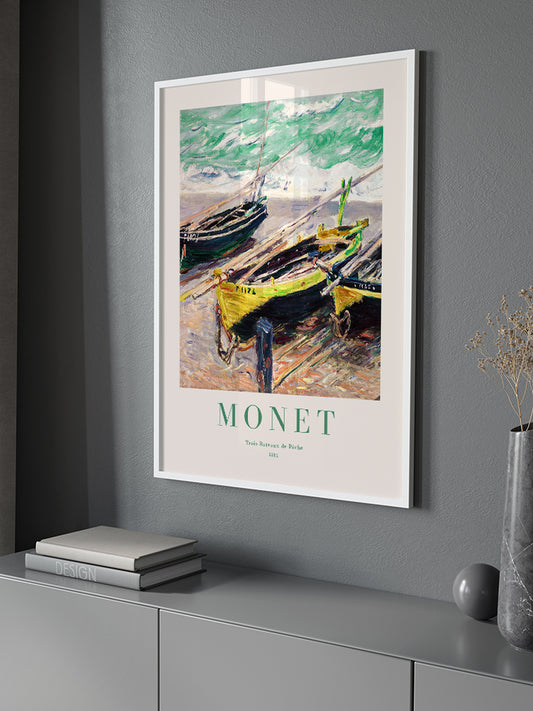 Monet Three Fishing Boats - Art Print