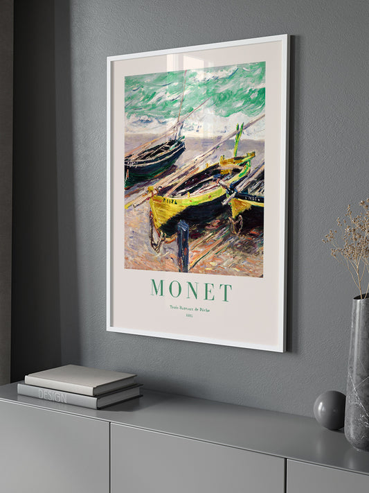 Monet Three Fishing Boats - Fine Art Poster