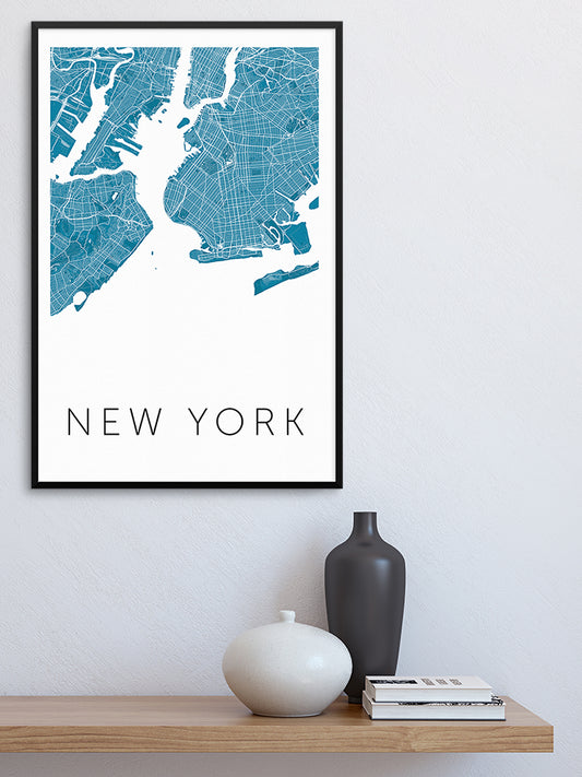 New York Mavi̇ Hari̇ta Poster - Giclée Baskı