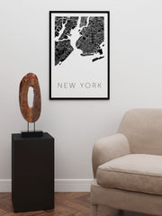 New York Siyah Harita Poster - Giclée Baskı