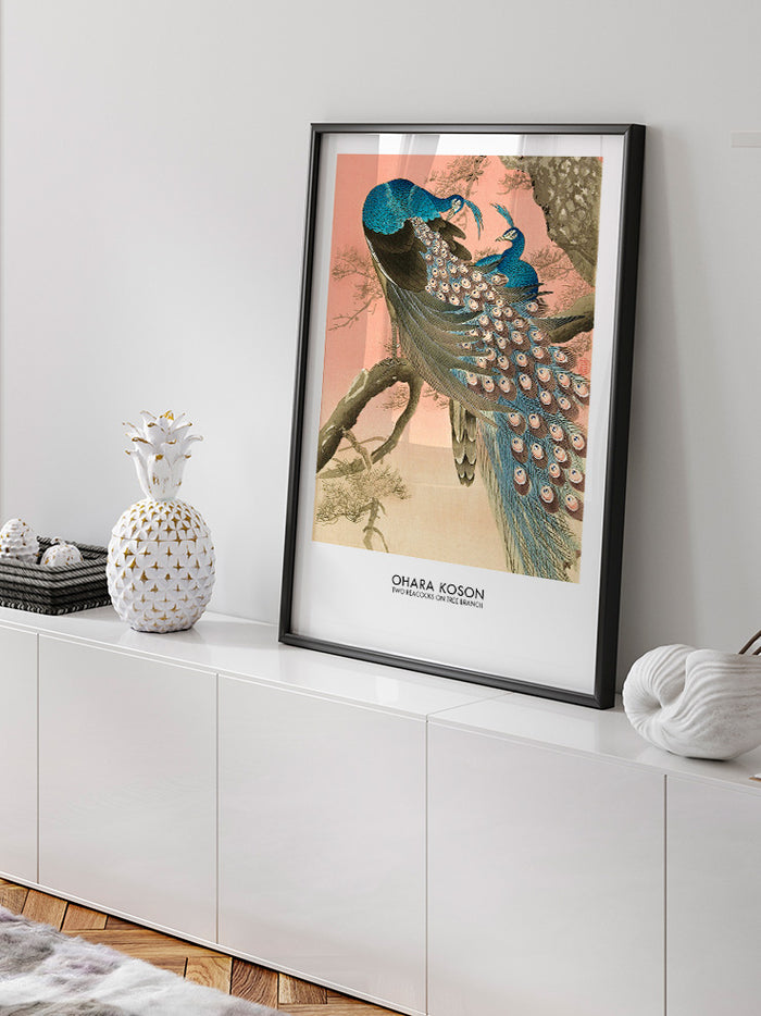 Ohara Koson Two Peacocks On Tree Branch - Art Print  Poster