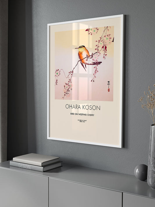 Ohara Koson Bird on Weeping Cherry Poster - Giclée Baskı