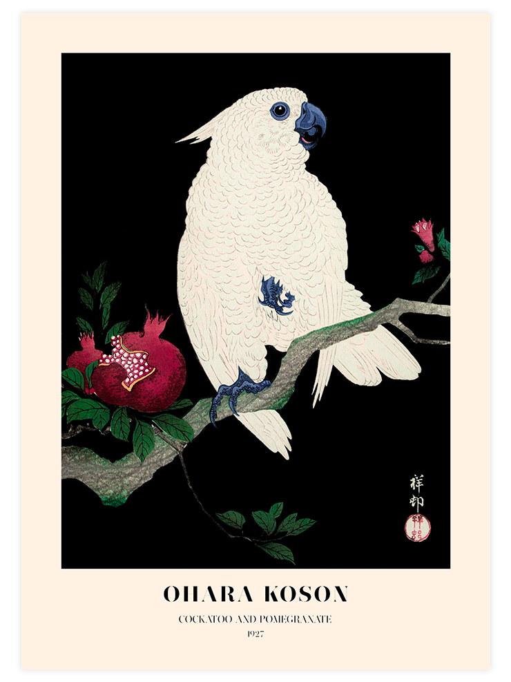 Ohara Koson Cockatoo and Pomegranate - Art Print