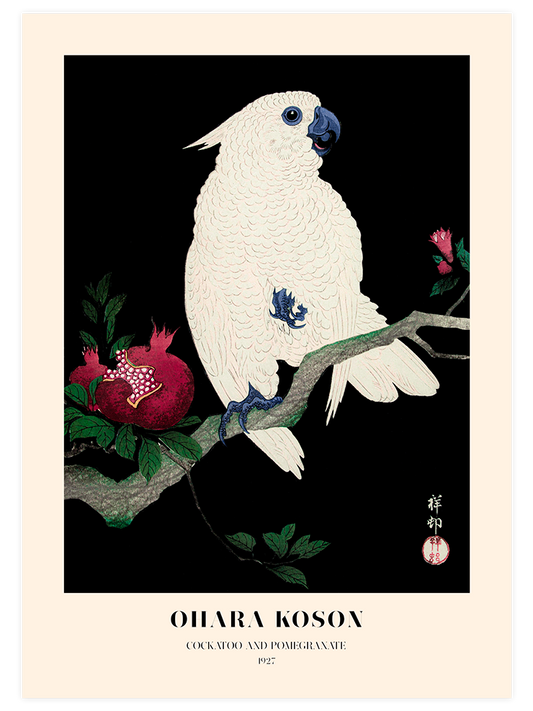 Ohara Koson Cockatoo and Pomegranate Poster - Giclée Baskı
