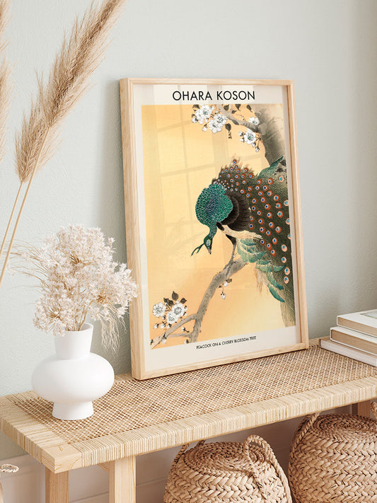 Ohara Koson Peacock On A Cherry Blossom Tree Poster - Giclée Baskı