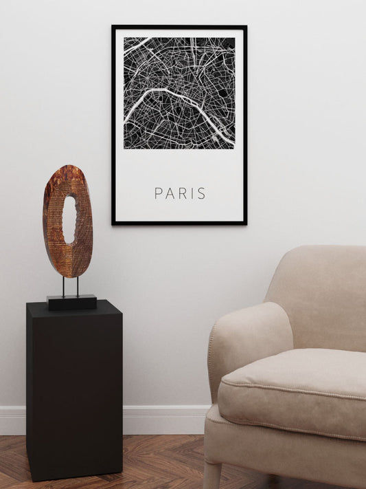 Paris Siyah Harita Poster - Giclée Baskı