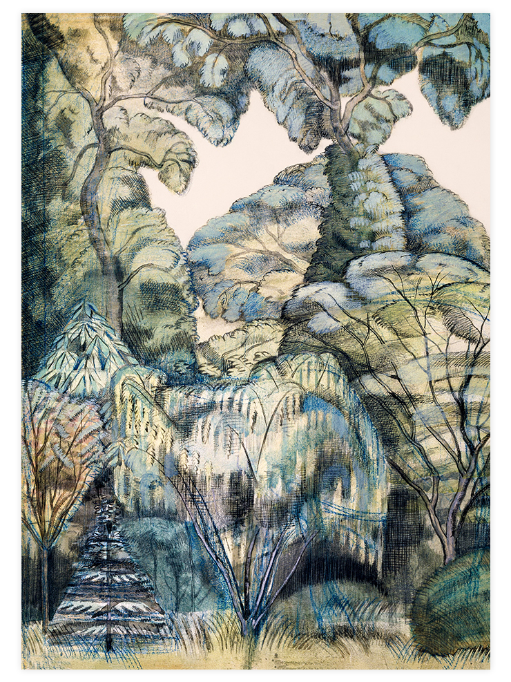 Paul Nash Trees in Bird Garden - Art Print