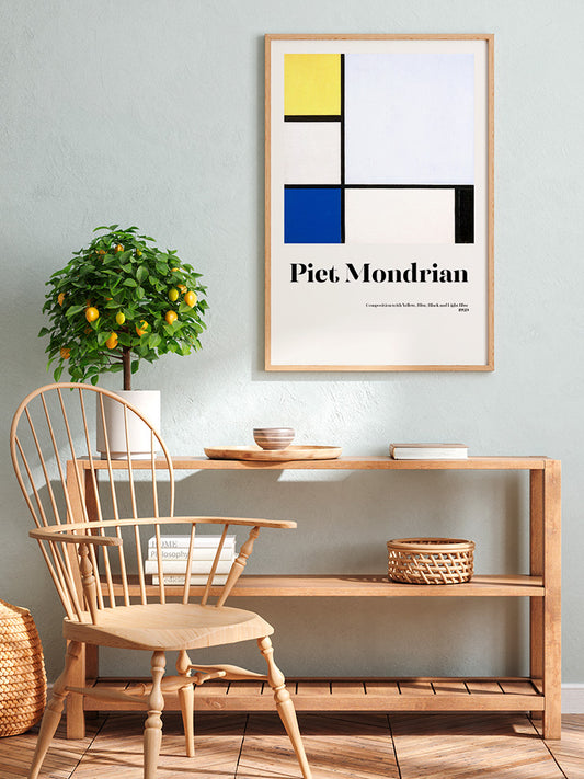 Mondrian Composition With Yellow, Blue, Black And Light Blue - Fine Art Poster