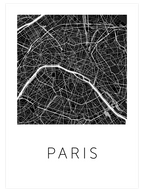 Paris Siyah Harita - Art Print