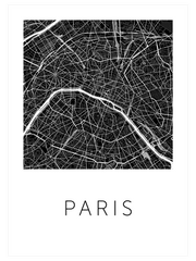 Paris Siyah Harita Poster - Giclée Baskı