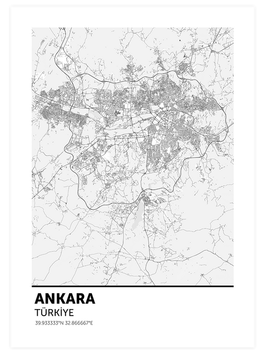 Ankara Haritası Poster - Giclée Baskı