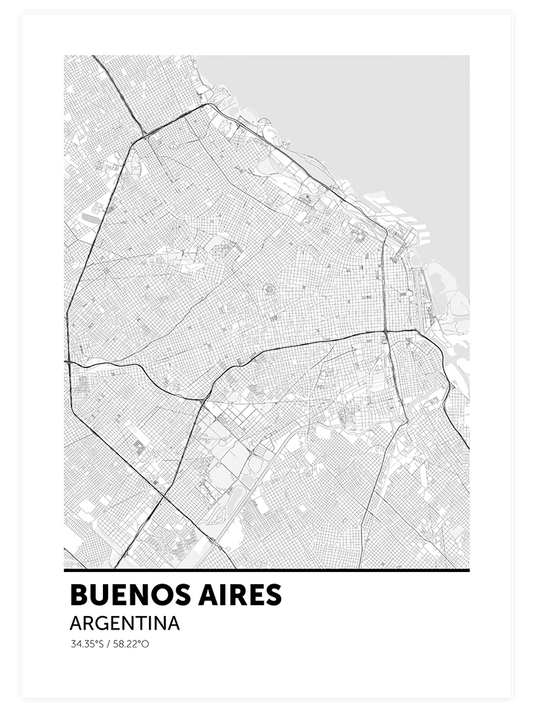 Buenos Aires Haritası Poster - Giclée Baskı