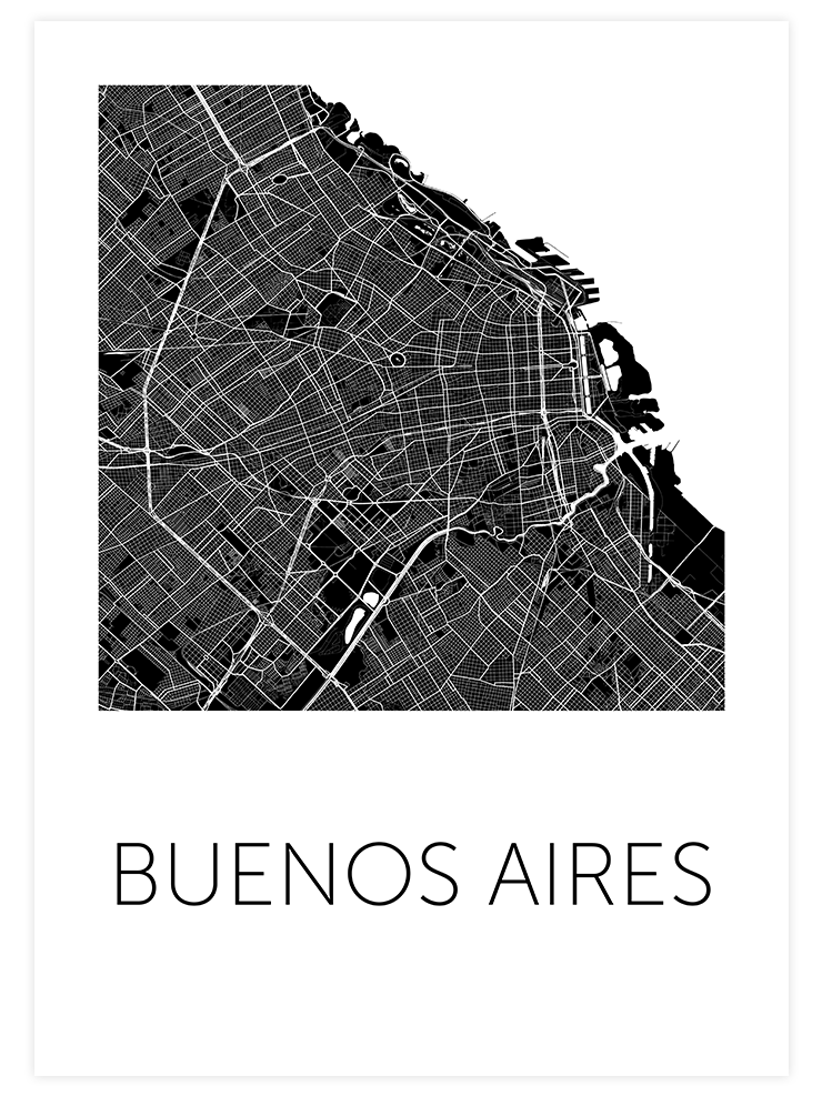 Buenos Aires Siyah Harita - Art Print Ürün ana görseli