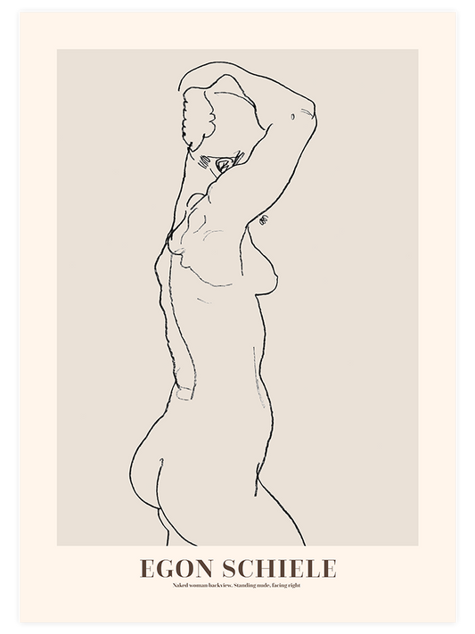 Egon Schiele Naked Woman Backview. Standing Nude, Facing Right - Art Print