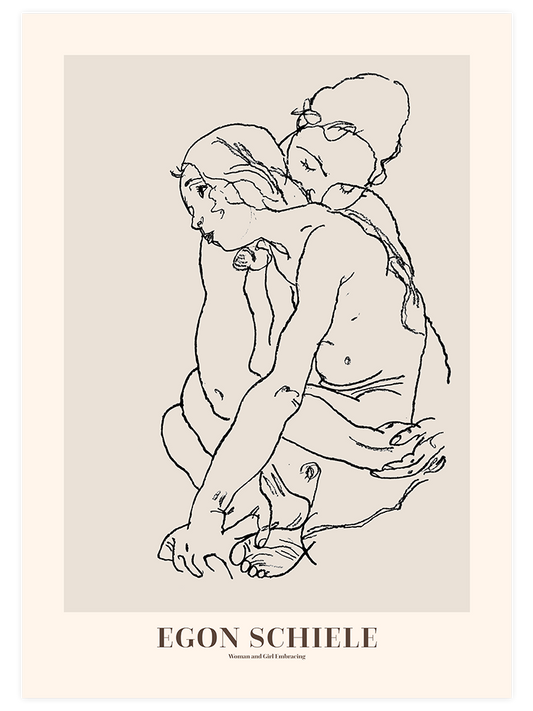 Egon Schiele Woman And Girl Embracing - Art Print