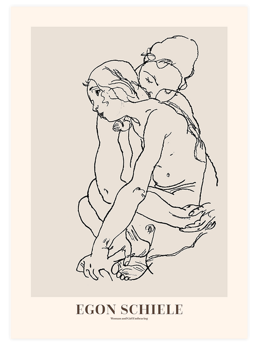 Egon Schiele Woman And Girl Embracing - Fine Art Poster