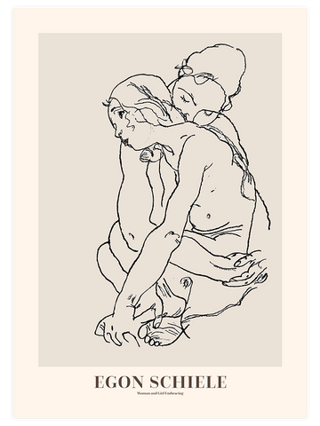 Egon Schiele Woman And Girl Embracing - Art Print