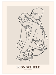Egon Schiele Woman And Girl Embracing - Fine Art Poster