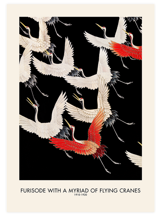 Furisode With A Myriad Of Flying Cranes Poster - Giclée Baskı