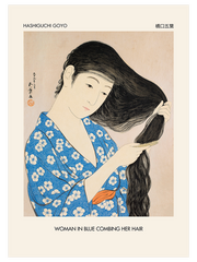 Hashiguchi Woman In Blue Combing Her Hair - Fine Art Poster