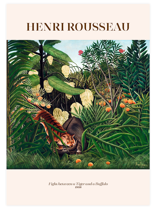 Henri Rousseau Fight Between A Tiger And A Buffalo Poster - Giclée Baskı