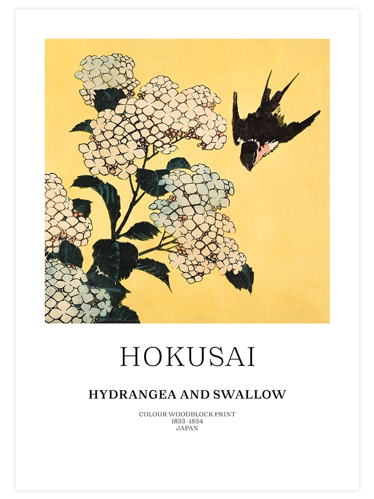 Hokusai Hydrangea And Swallow - Art Print Ürün ana görseli