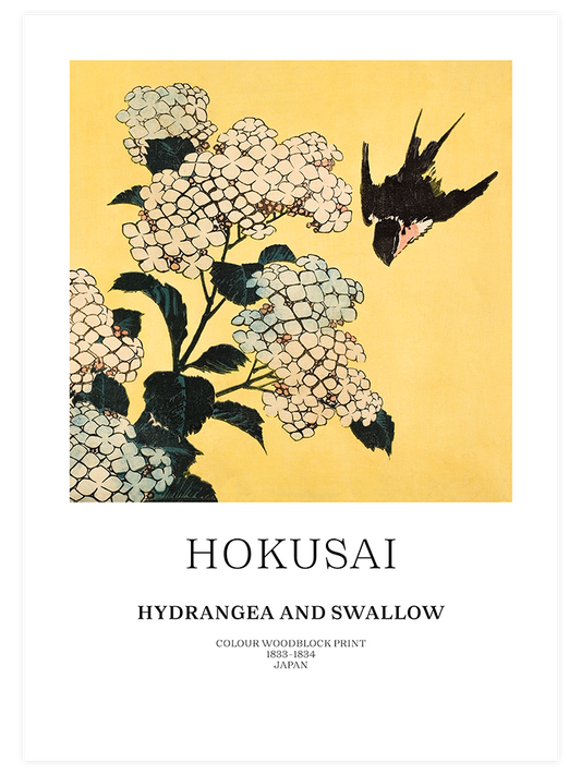 Hokusai Hydrangea And Swallow Poster - Giclée Baskı