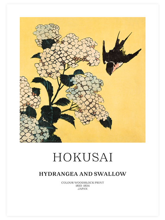 Hokusai Hydrangea And Swallow - Fine Art Poster