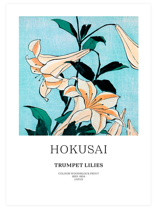 Hokusai Trumpet Lilies Poster - Giclée Baskı