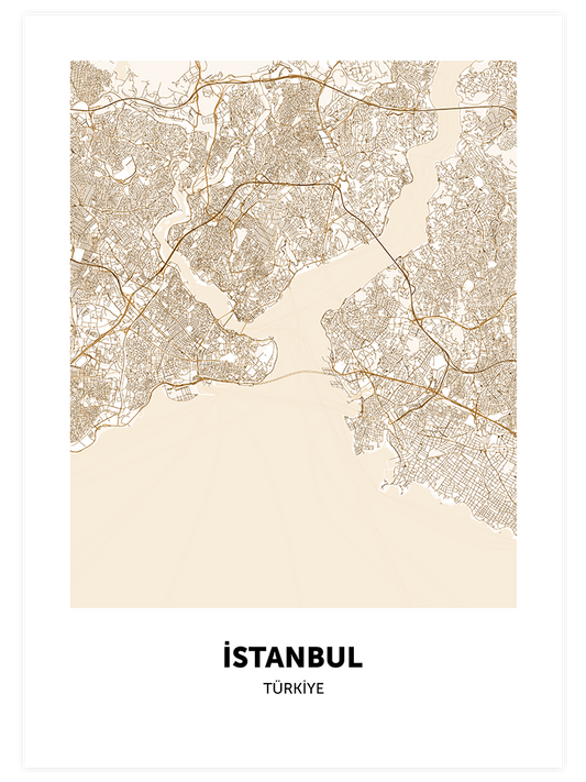 İstanbul Haritası Bej Poster - Giclée Baskı