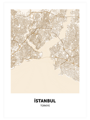 İstanbul Haritası Bej - Fine Art Poster