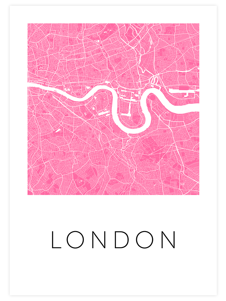 Londra Pembe Hari̇ta - Art Print Ürün ana görseli