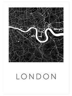 Londra Siyah Harita - Art Print