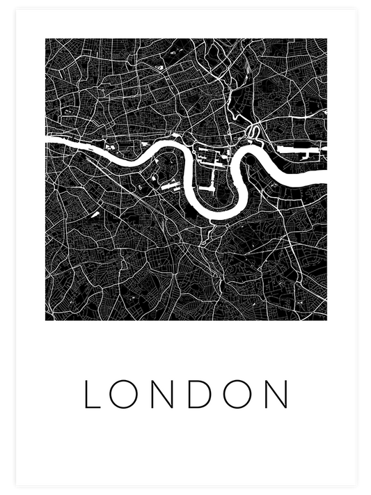 Londra Siyah Harita Poster - Giclée Baskı