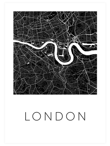 Londra Siyah Harita - Art Print