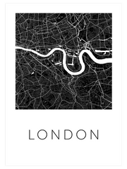 Londra Siyah Harita - Fine Art Poster