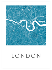 Londra Mavi̇ Hari̇ta Poster - Giclée Baskı