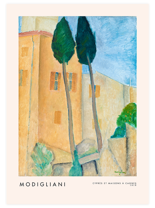 Modigliani Cypresses And Houses At Cagnes  - Fine Art Poster