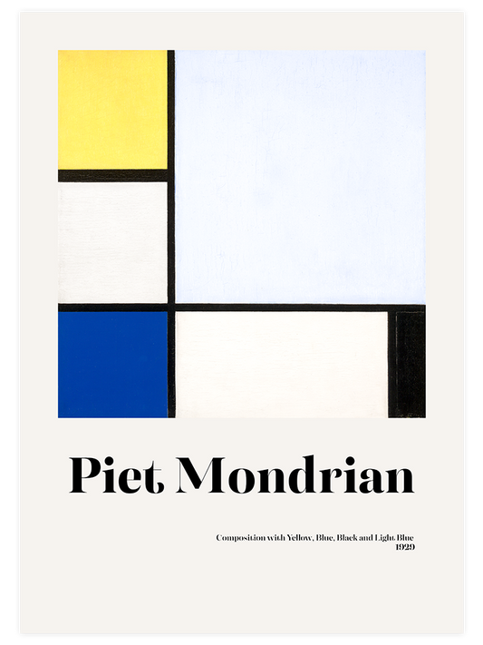 Mondrian Composition With Yellow, Blue, Black And Light Blue Poster - Giclée Baskı