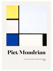 Mondrian Composition With Yellow, Blue, Black And Light Blue - Fine Art Poster