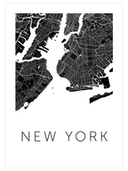 New York Siyah Harita - Art Print