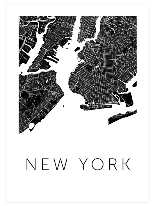 New York Siyah Harita Poster - Giclée Baskı