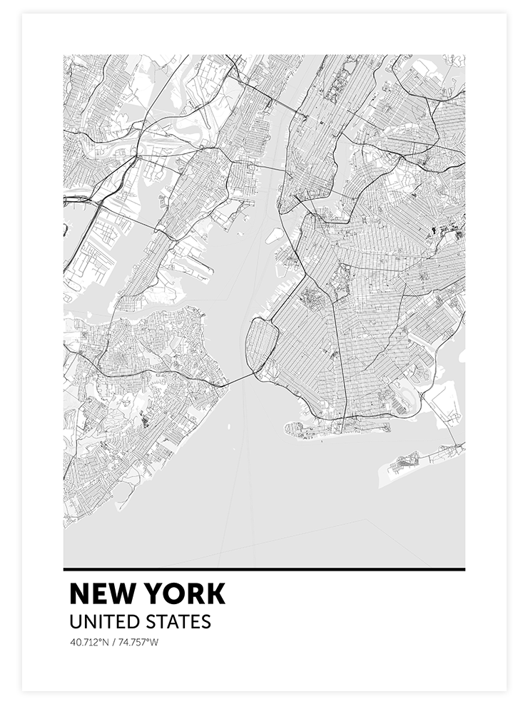 New York Haritası - Art Print  Poster