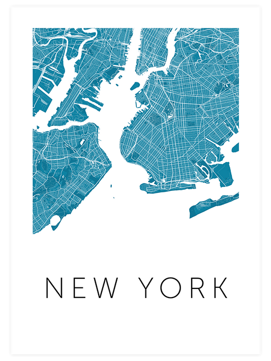 New York Mavi̇ Hari̇ta Poster - Giclée Baskı